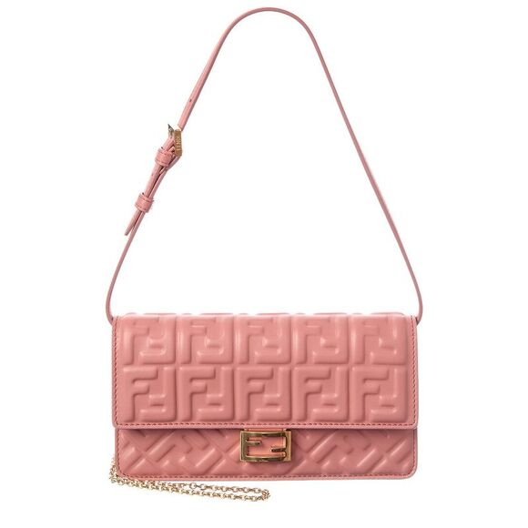 FENDI Handbags - Fendi Baguette Ff Leather Wallet On Chain, Pink